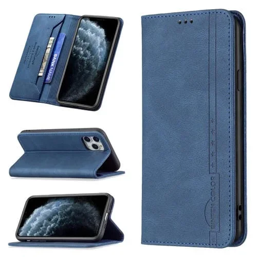 Funda de Cuero Antirrobo Bloqueo Rfid Magnético con Soporte Tragamonedas Billetera para iPhone 11 Pro (Azul)