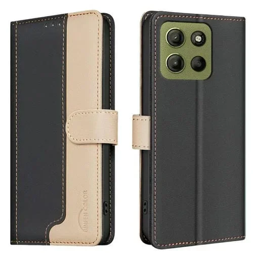 Funda de Cuero Antirrobo con Protección Rfid para Motorola Moto G15 (Negro)