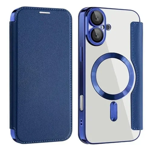 Funda de Cuero Antirrobo con Protección Rfid y Magnética Magsafe para iPhone 16 Plus (Azul Oscuro)