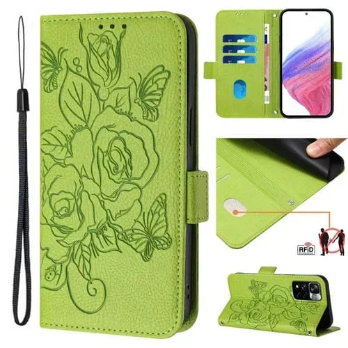 Funda de Cuero Antirrobo con Rfid para Redmi Note 11 Pro 5G/4G/Global En Relieve Rosa (Verde)