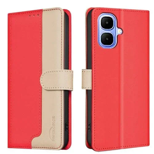 Funda de cuero antirrobo RFID a juego para Infinix Smart 10 4G (roja)