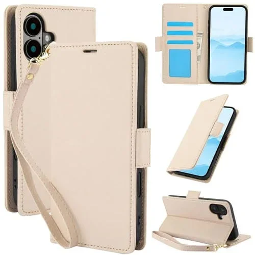 Funda de cuero antirrobo RFID con hebilla lateral para iPhone 17 (albaricoque)