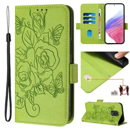 Funda de Cuero Antirrobo Rfid con Relieve Rosa para Redmi Note 9 Pro 4G / 9S 4G / 9 Pro Max (Verde)