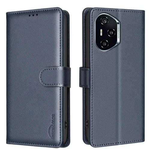 Funda de Cuero Antirrobo RFID con Textura de Lichi para Honor 300 Pro/300 Ultra (Azul)