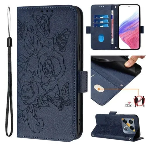 Funda de Cuero Antirrobo RFID para Infinix GT 20 Pro con Relieve (Azul Oscuro)
