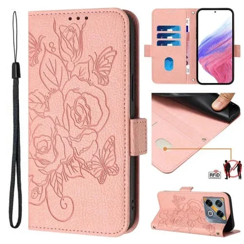 Funda de Cuero Antirrobo RFID para Infinix GT 20 Pro con Relieve (Rosa)