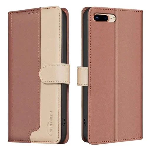 Funda de Cuero Antirrobo RFID para iPhone 8 Plus y 7 Plus (Marrón)