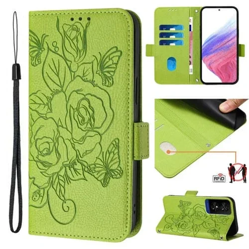 Funda de Cuero Antirrobo RFID para TCL 50 5G con Relieve (Verde)