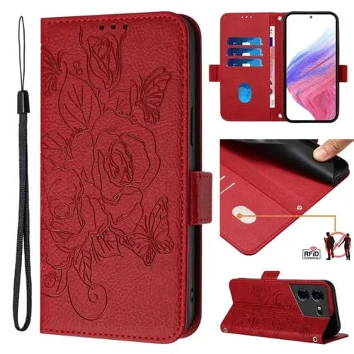 Funda de Cuero Antirrobo RFID para Tecno Pova 5 Pro 5G con Relieve (Rojo)