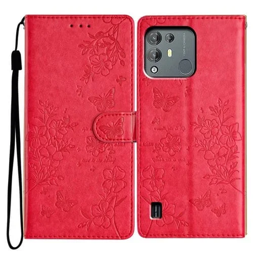 Funda de Cuero BlackView A55 Pro Butterfly Love Flower en Relieve (Rojo)