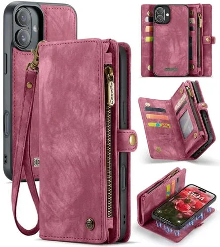 Funda de Cuero Caseme 008 Desmontable Multifuncional para iPhone 16 (Roja)