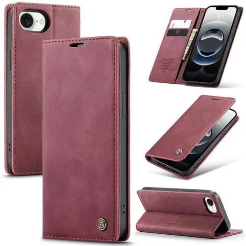 Funda de Cuero Caseme 013 para iPhone 16E con Tapa Horizontal Multifuncional (Roja)