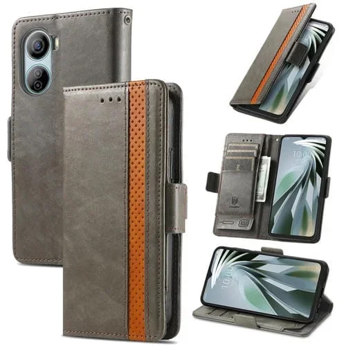 Funda de Cuero Caseneo para ZTE Libero 5G Iv con Hebilla Magnética Dual (Gris)