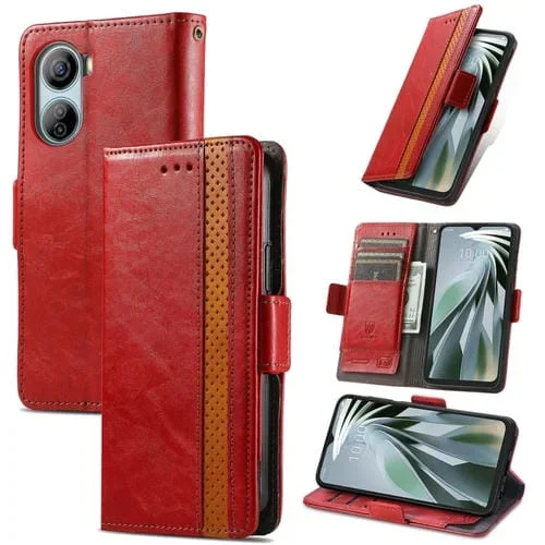 Funda de Cuero Caseneo para ZTE Libero 5G Iv con Hebilla Magnética Dual (Rojo)