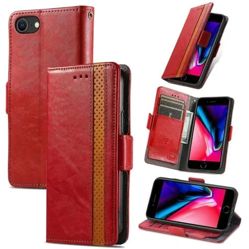 Funda de Cuero Caseno para iPhone 6 con Hebilla Magnética Dual, Soporte, Tragamonedas y Billetera (Rojo)