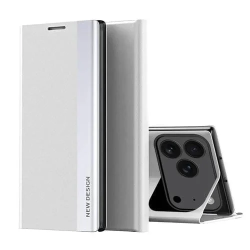 Funda de cuero con adsorción lateral galvanizada para iPhone 17 Pro (plateada)