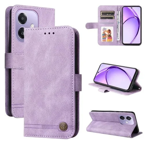 Funda de Cuero con Botones de Metal y Diseño de Árbol de la Vida para Oppo A3X 4G/A3X 5G (Morado)
