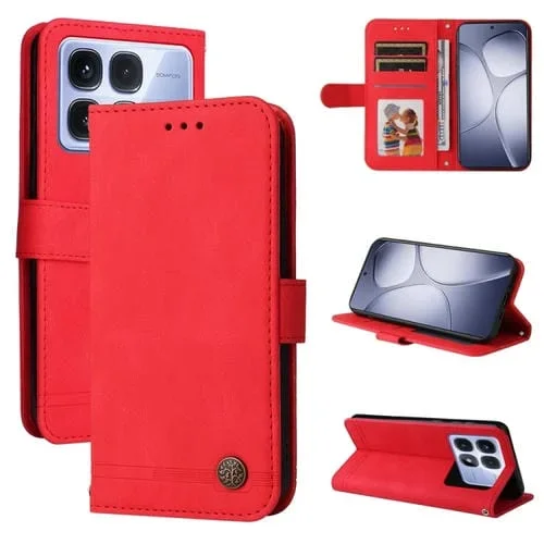 Funda de Cuero con Botones de Metal y Diseño de Árbol de la Vida para Redmi K70 Ultra (Rojo)