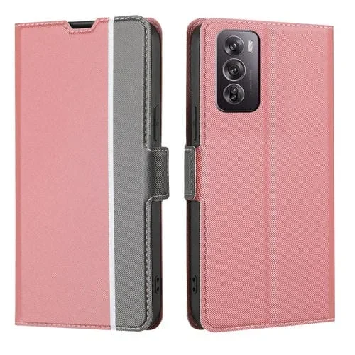 Funda de Cuero con Botones Laterales y Textura de Sarga para Oppo Reno12 Pro 5G (Rosa)