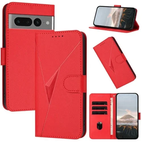 Funda de Cuero con Cierre de Hebilla y Diseño Triangular para Google Pixel 7 Pro (Rojo)