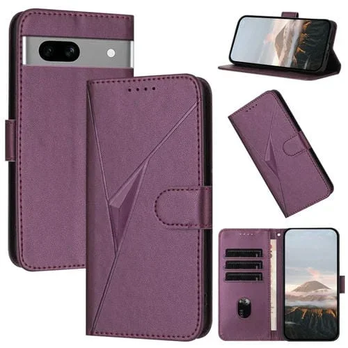 Funda de Cuero con Cierre de Hebilla y Diseño Triangular para Google Pixel 7A (Morado Oscuro)
