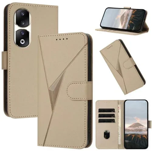 Funda de Cuero con Cierre de Hebilla y Diseño Triangular para Honor 90 Pro (Dorada)