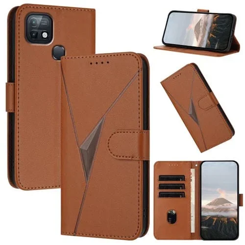 Funda de Cuero con Cierre de Hebilla y Diseño Triangular para Infinix Hot 10I (Marrón)