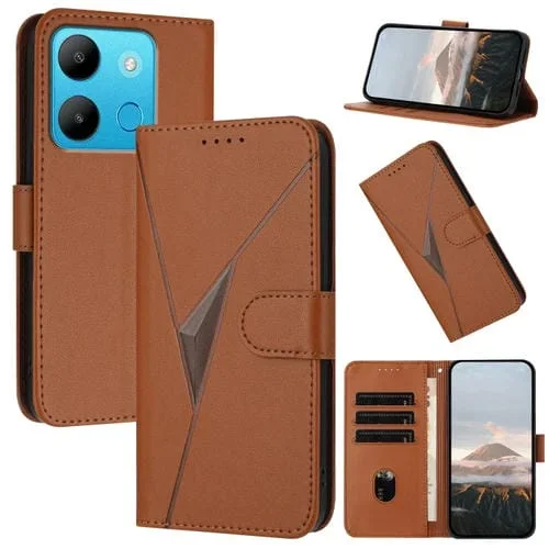 Funda de Cuero con Cierre de Hebilla y Diseño Triangular para Infinix Smart 7 (Marrón)