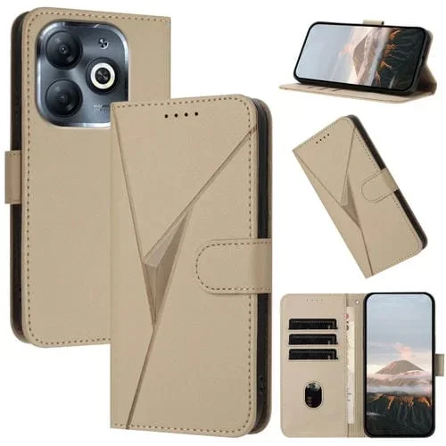 Funda de Cuero con Cierre de Hebilla y Diseño Triangular para Infinix Smart 8 (Dorada)