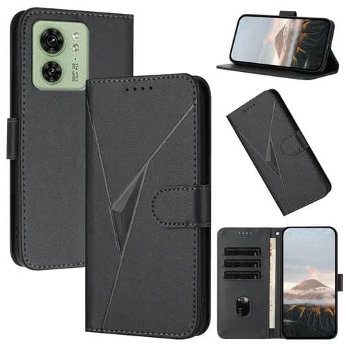 Funda de Cuero con Cierre de Hebilla y Diseño Triangular para Motorola Edge 40 (Negra)