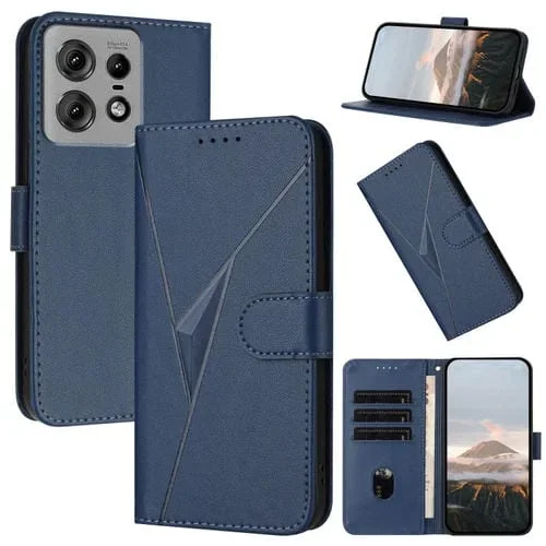 Funda de Cuero con Cierre de Hebilla y Diseño Triangular para Motorola Edge 50 Pro (Azul)
