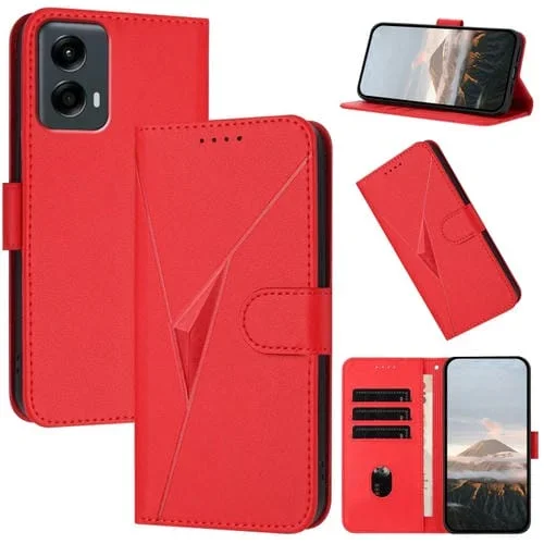 Funda de Cuero con Cierre de Hebilla y Diseño Triangular para Motorola Moto G 5G (2024) (Rojo)