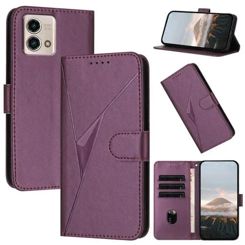 Funda de Cuero con Cierre de Hebilla y Diseño Triangular para Motorola Moto G Stylus 2023 (Morado Oscuro)