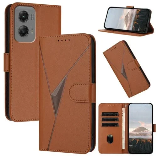 Funda de Cuero con Cierre de Hebilla y Diseño Triangular para Motorola Moto G Stylus 2024 (Marrón)