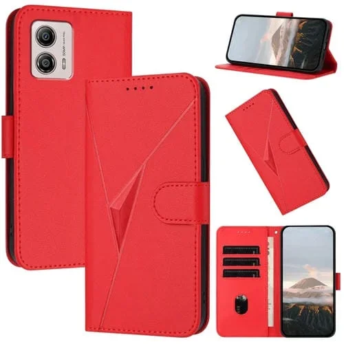 Funda de Cuero con Cierre de Hebilla y Diseño Triangular para Motorola Moto G53 (Rojo)