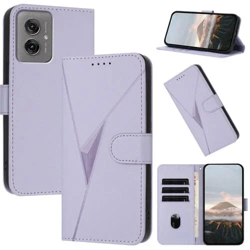 Funda de Cuero con Cierre de Hebilla y Diseño Triangular para Motorola Moto G55 (Morado Claro)