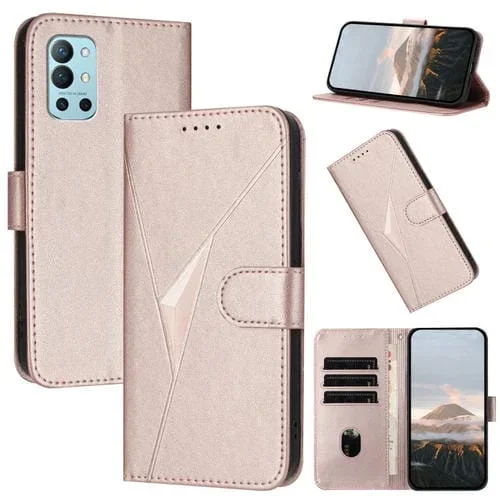 Funda de Cuero con Cierre de Hebilla y Diseño Triangular para OnePlus 9R (Oro Rosa)