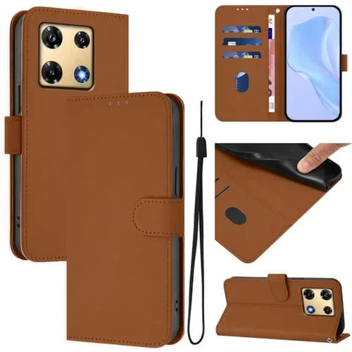 Funda de Cuero con Cordón para Infinix Note 30 Pro 4G con Tacto de Piel (Marrón)