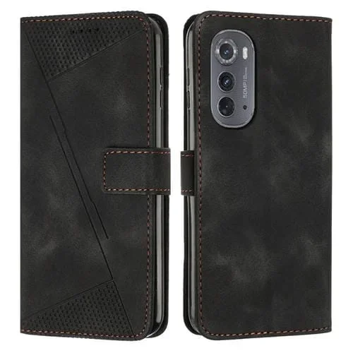 Funda de Cuero con Cordón para Motorola Edge 2022 Dream Triangle (Negro)