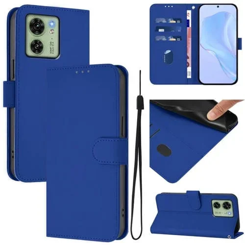Funda de Cuero con Cordón para Motorola Edge 40 5G con Tacto de Piel (Azul Oscuro)