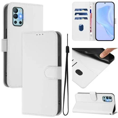 Funda de Cuero con Cordón para OnePlus 9R/8T (Blanco) Tacto Suave