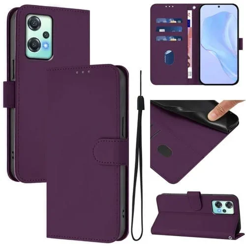 Funda de Cuero con Cordón para OnePlus Nord Ce 2 Lite 5G con Tacto de Piel (Violeta)