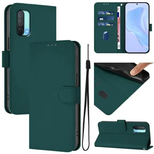 Funda de Cuero con Cordón para OnePlus Nord Ce 5G (Verde Oscuro) Tacto Suave