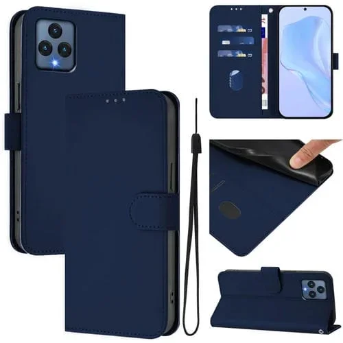 Funda de Cuero con Cordón para T-Mobile Revvl 6 5G y Revvl 6X 5G (Azul Marino)