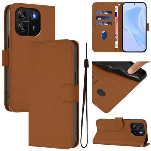 Funda de Cuero con Cordón para Teléfono BlackView Wave 6C con Tacto de Piel (Marrón)