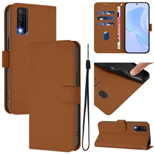 Funda de Cuero con Cordón para Teléfono con Diseño de Piel de Color Liso y Tacto Suave para Vivo Y20/Y20I/Y20S/Y11S (Marrón)