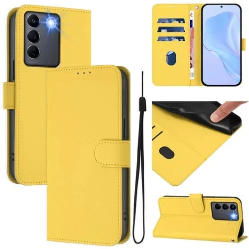 Funda de Cuero con Cordón para Teléfono con Sensación de Piel Global para Vivo V27 5G/V27 Pro 5G (Amarillo Limón)