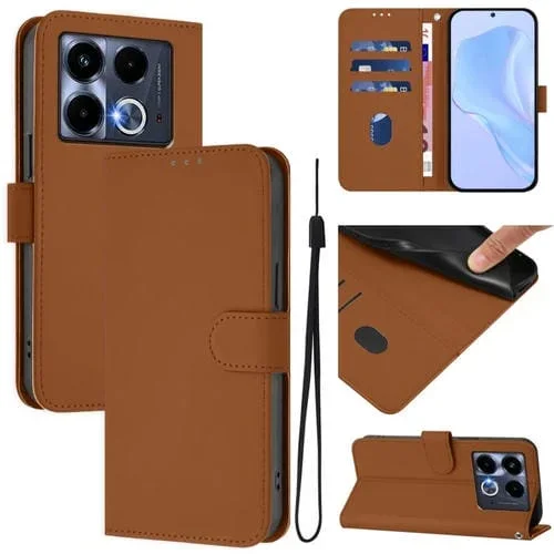 Funda de Cuero con Cordón para Teléfono Infinix Note 40 5G con Tacto de Piel (Marrón)