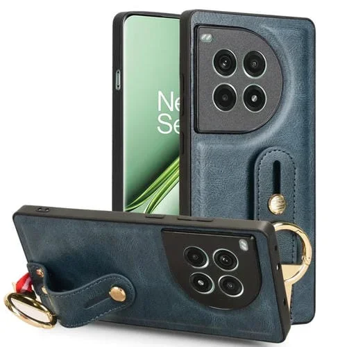 Funda de Cuero con Correa para la Muñeca OnePlus Ace 3 Pro 5G (Azul)