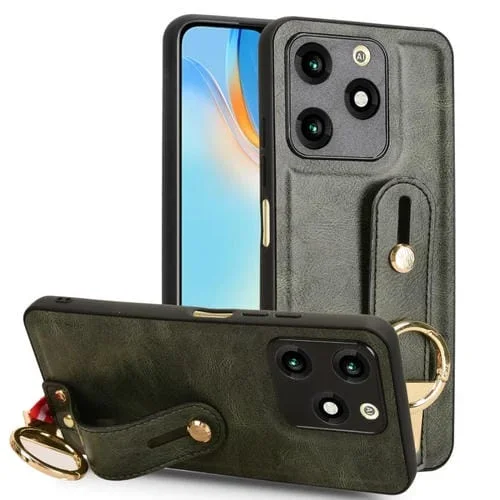 Funda de Cuero con Correa para la Muñeca para Teléfono Itel A70 (Verde)